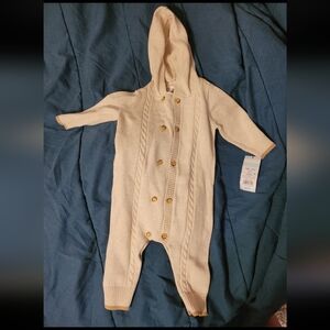Cozy Cream Hooded Baby One Piece